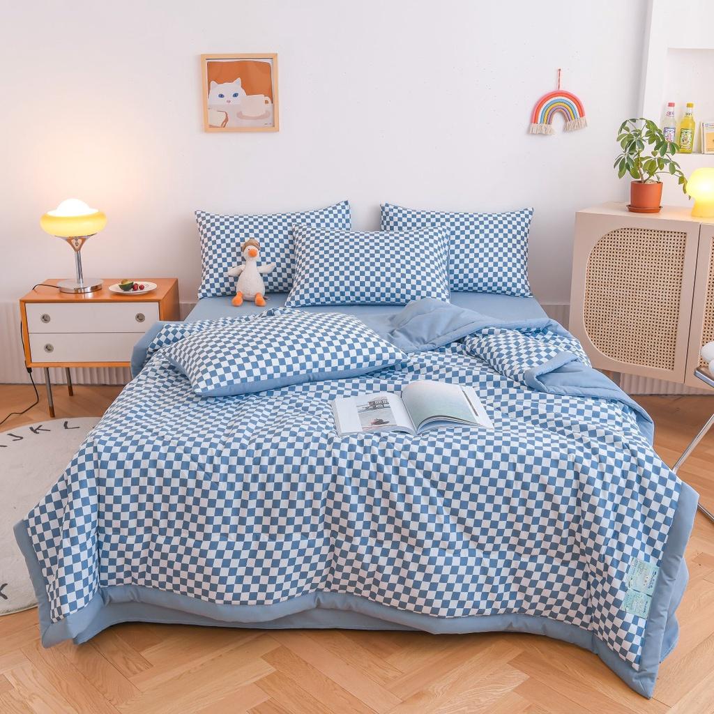 Bộ Chăn Ga Gối Cotton Đũi, chăn chần bông m6/m8/2m-Nhà Nhím Bedding2 Vỏ gối ,drap ,chăn chần Basic Caro Kẻ