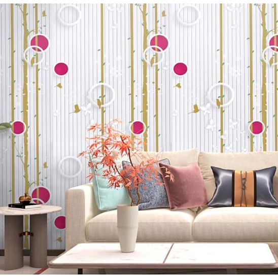 Combo 10 mét giấy dán tường, decal dán tường trang trí nhà cửa CHIM NON CÂY HỒNG khổ 45cm