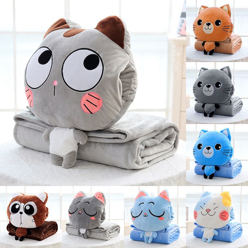 Bộ Chăn Gối Văn Phòng 3 Trong 1 Mèo Cute