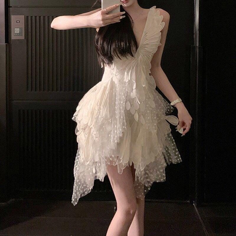 TOBE1SHOP 2023 mùa hè phụ nữ vest váy cao cấp không đều ren váy pongee váy trắng nàng tiên váy
