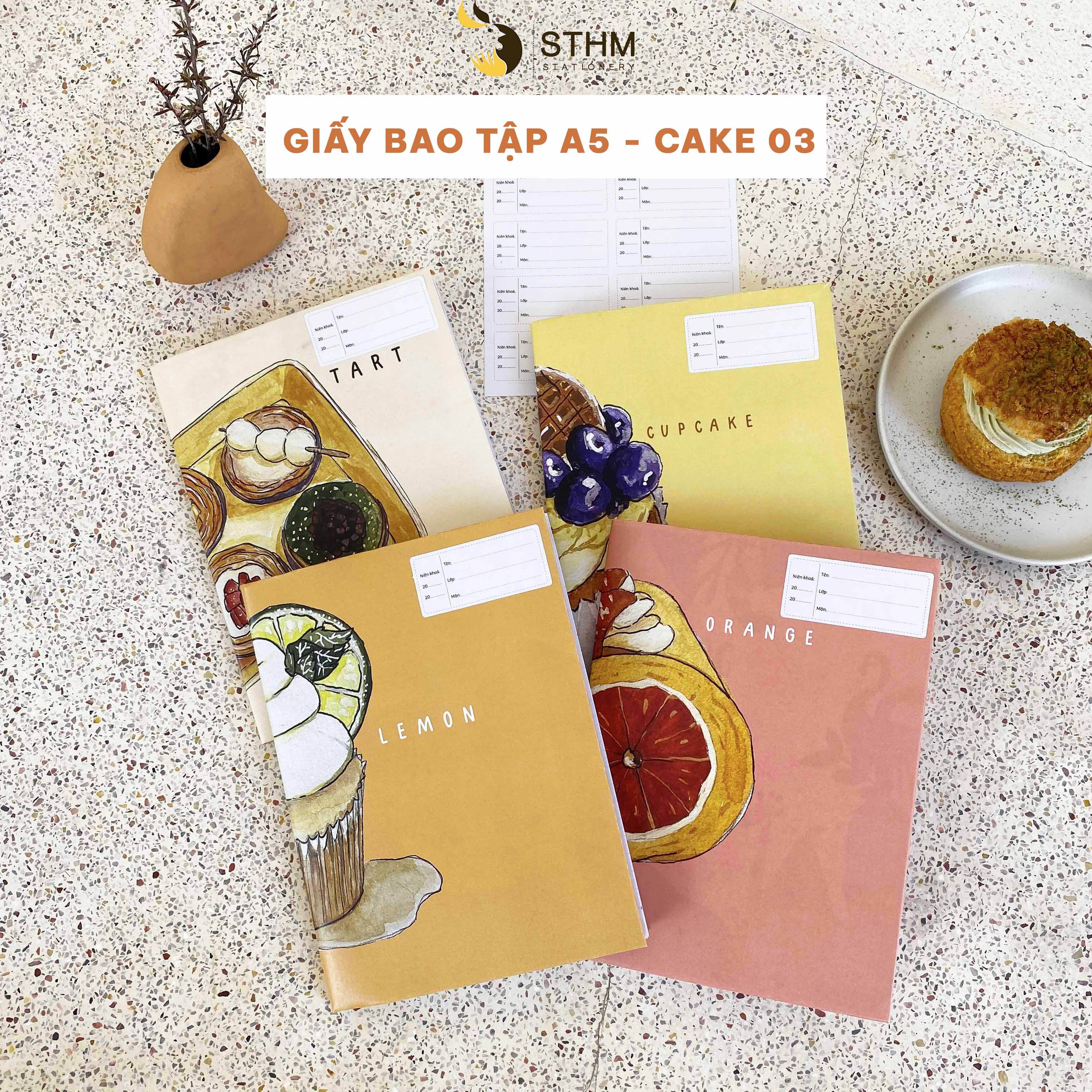 [STHM stationery] - Giấy bao tập A5 - Cake - Kraft trắng 100gsm - Tặng kèm nhãn vở