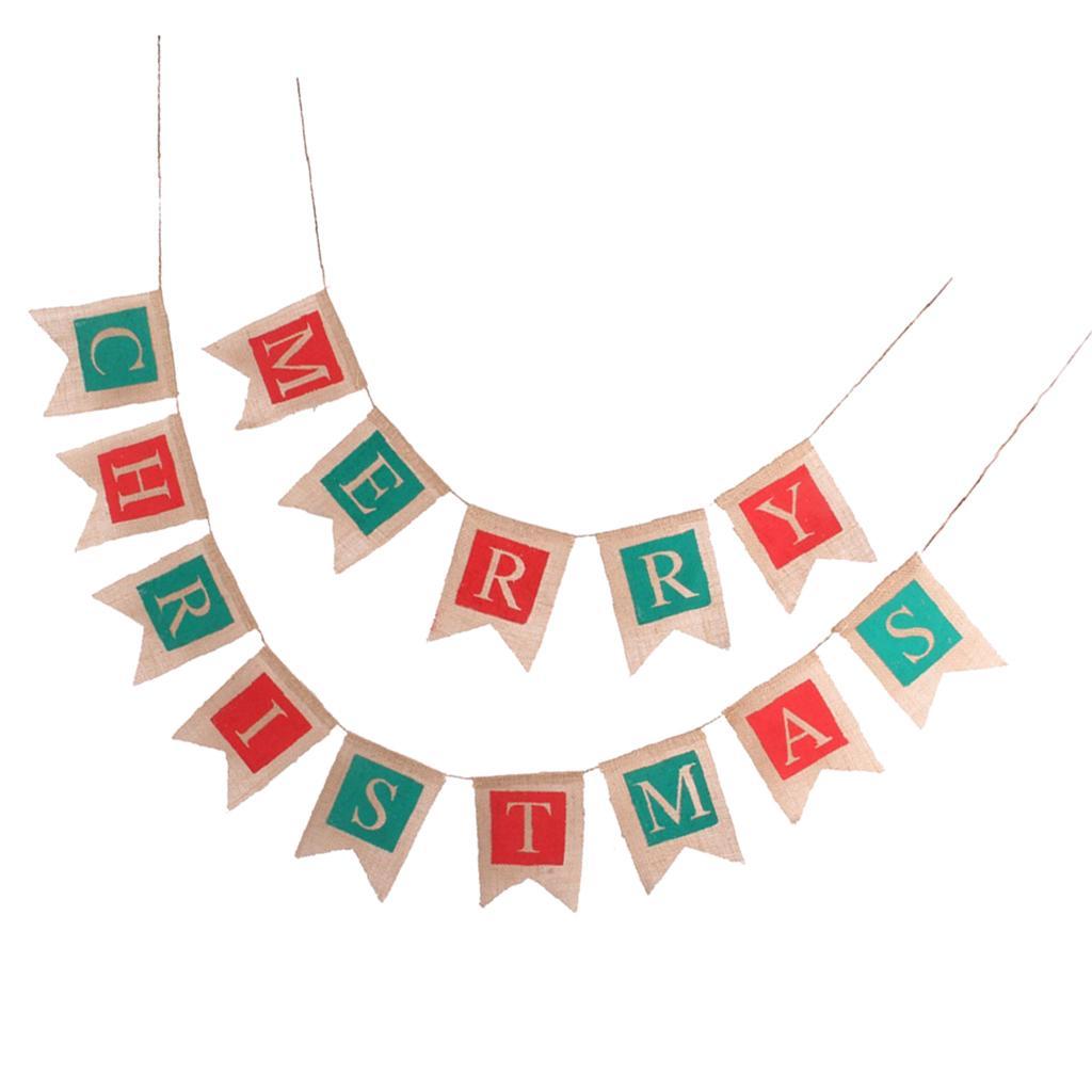 Merry Christmas Burlap Bunting Banner Garland Sign For Christmas