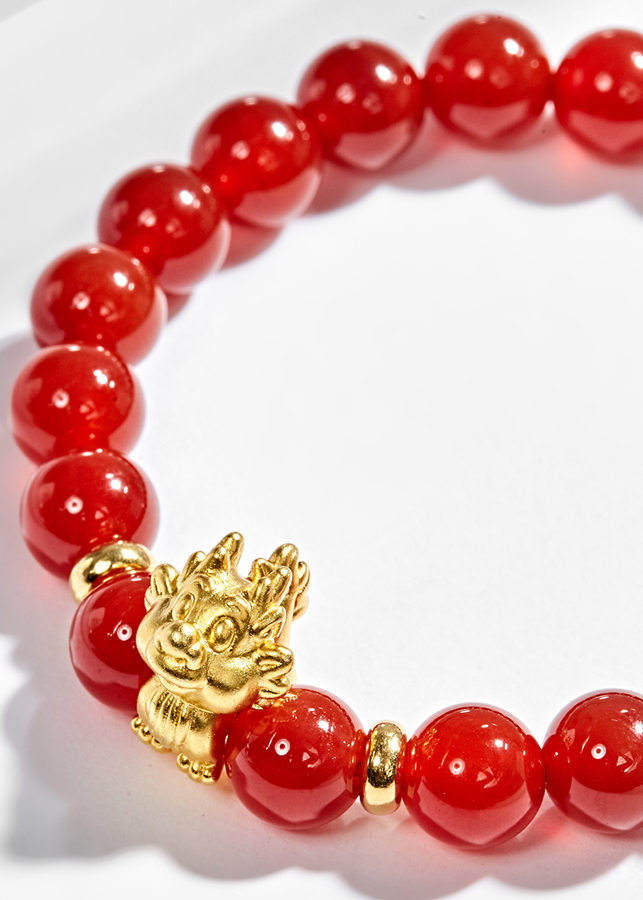 Vòng Tay Đá Mã Não Đỏ Charm Tuổi Thìn Bạc Mạ Vàng 24K