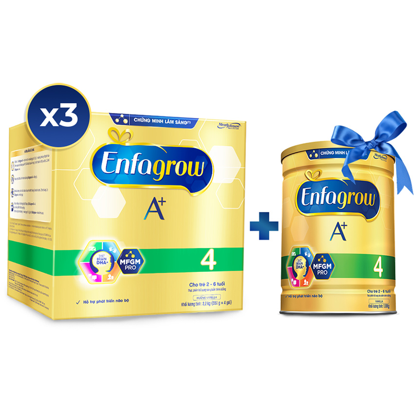 Combo 3 Hộp Sữa Bột Enfagrow A+ 4 (2.2kg) - Tặng Lon Sữa Bột Enfagrow A+ 4 (1.7kg)