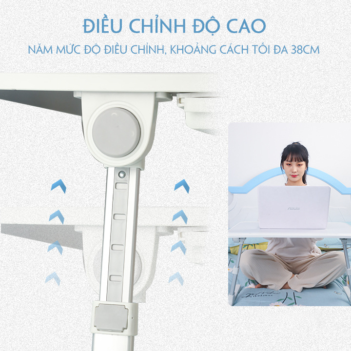 Bàn ngồi giường gấp gọn cổng sạc USB, giá đỡ ngiêng 270 độ, bàn gấp gọn thông minh