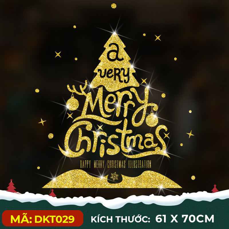 Decal trang trí noel giáng sinh kim tuyến vàng, lung linh mới nhất