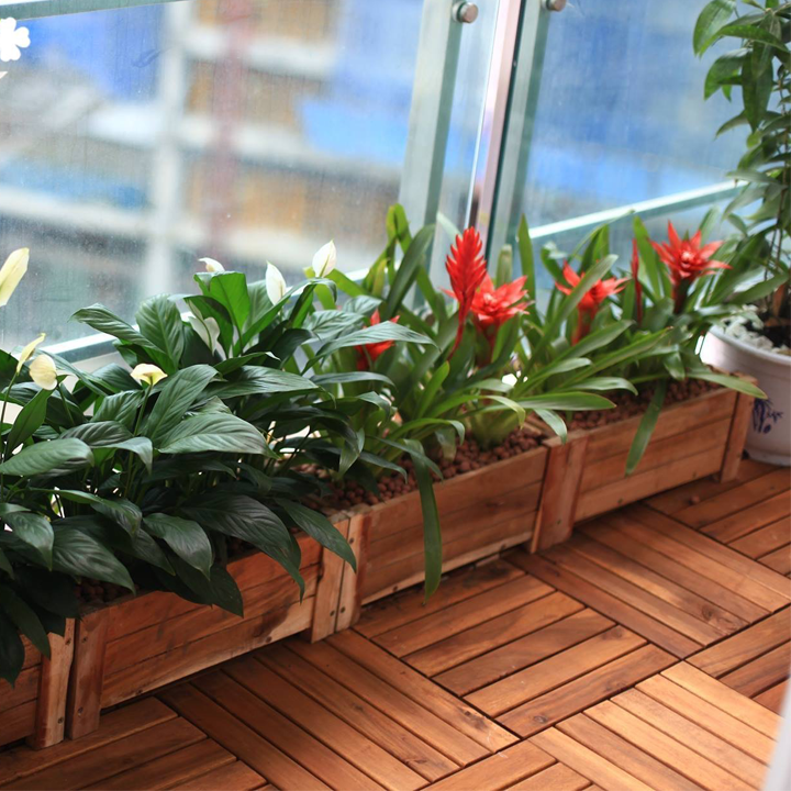 Bộ 2 Chậu Gỗ Chữ Nhật Lớn Greenhome GH021 - Nâu