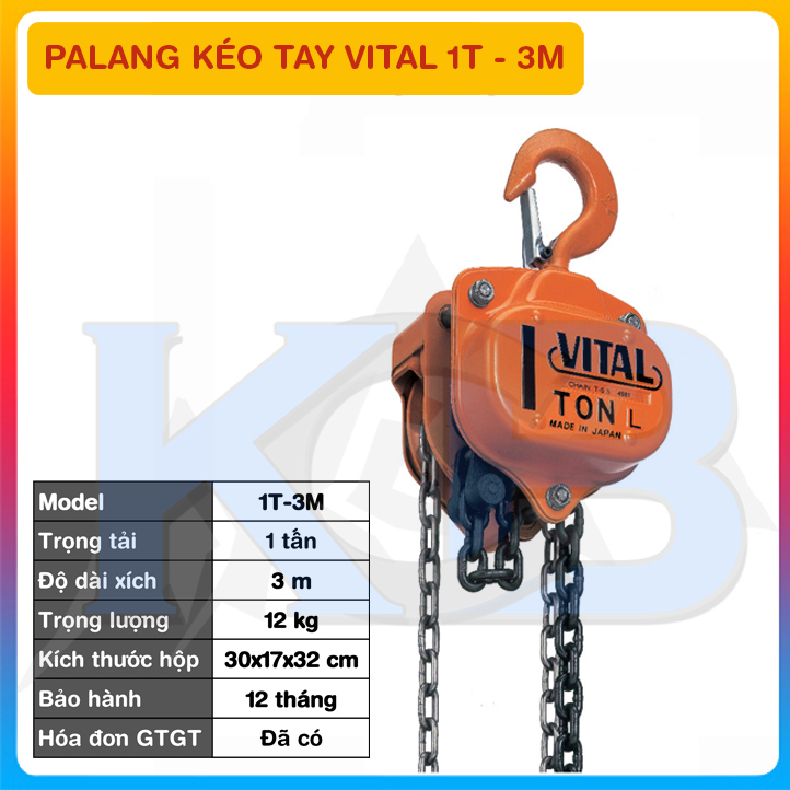 Palang xích kéo tay VITAL 1 TẤN- 3 MÉT