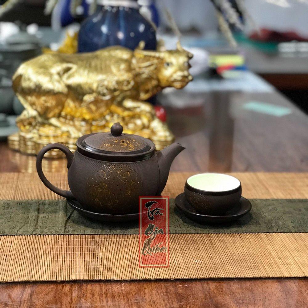 Bộ Ấm Trà Đạo Tử Sa Nâu Ganh Bát Tràng Thủy Bình  AHS 30