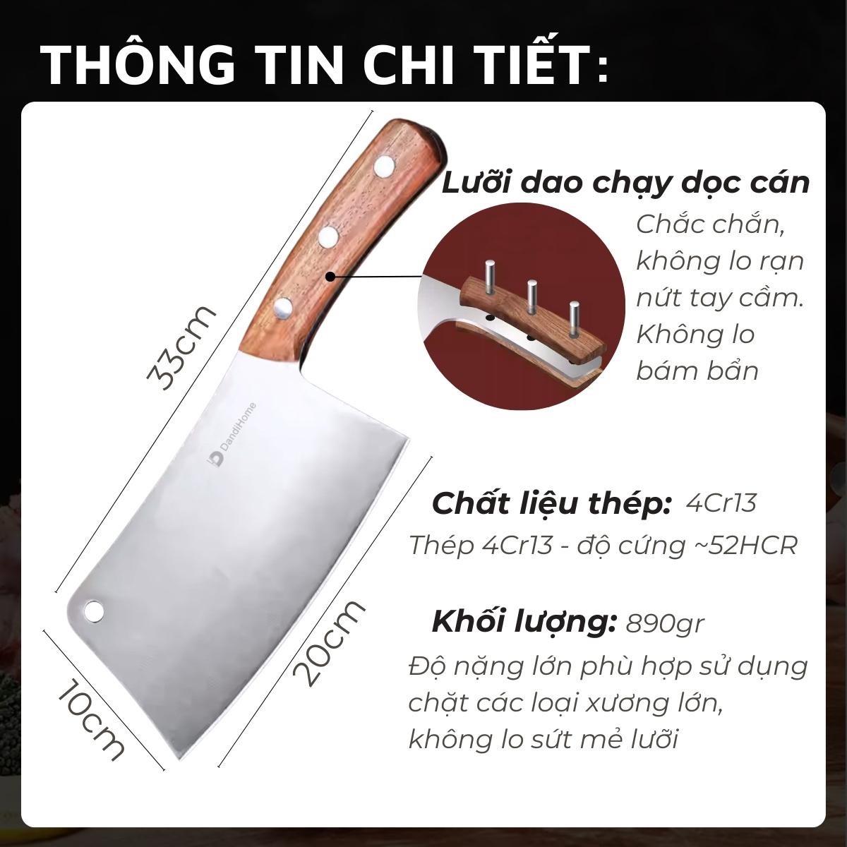 Dao chặt nhẹ nhà bếp DandiHome chất liệu thép cao cấp, sắc bén, đa năng