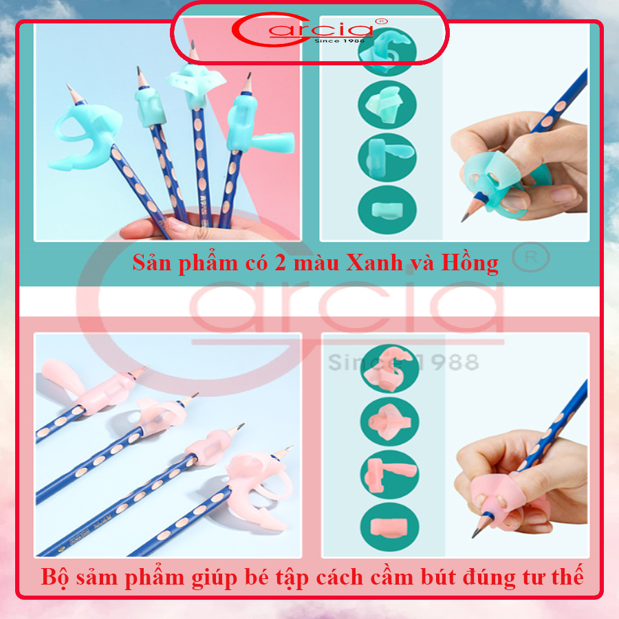 Dụng cụ hỗ trợ cầm nắm bút cho học sinh - Bộ 4 chiếc tương ứng 4 giai đoạn hỗ trợ bé cầm nắm bút đúng tư thế - Hàng chính hàng