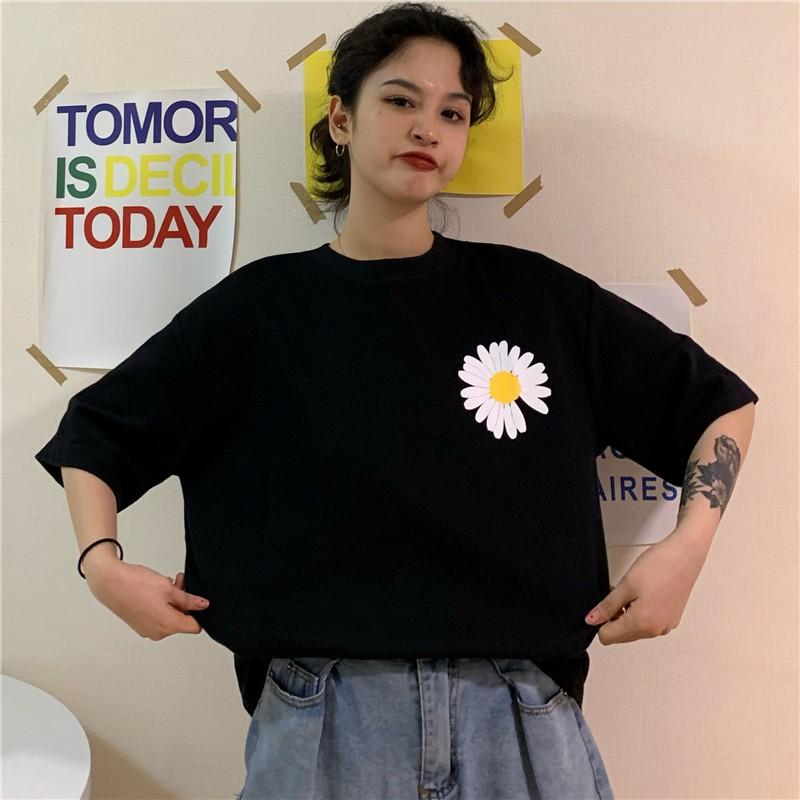 Áo Thun Tay Lỡ Unisex Hình Hoa Cúc Cực Đẹp, Chất Liệu Thun Cotton, hàng nhập Quảng Châu
