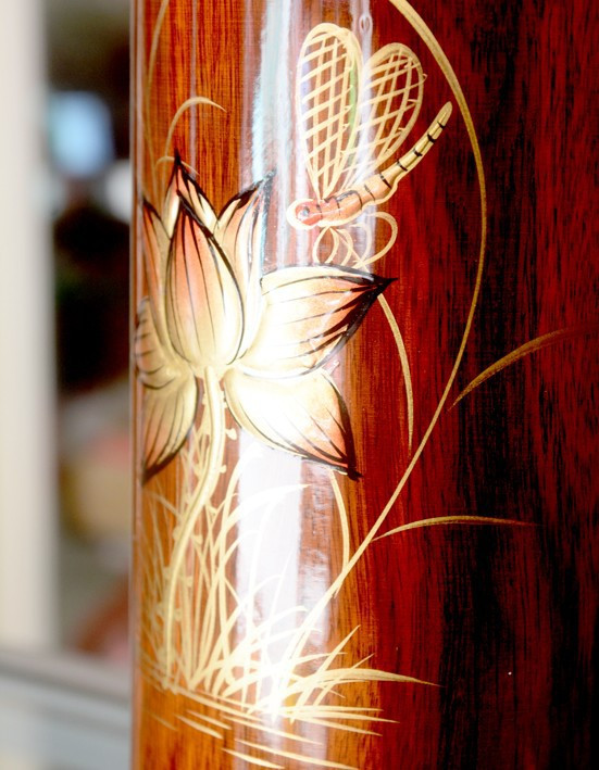 Ống đựng nhang gỗ khắc nổi hoa sen cao 32cm 3