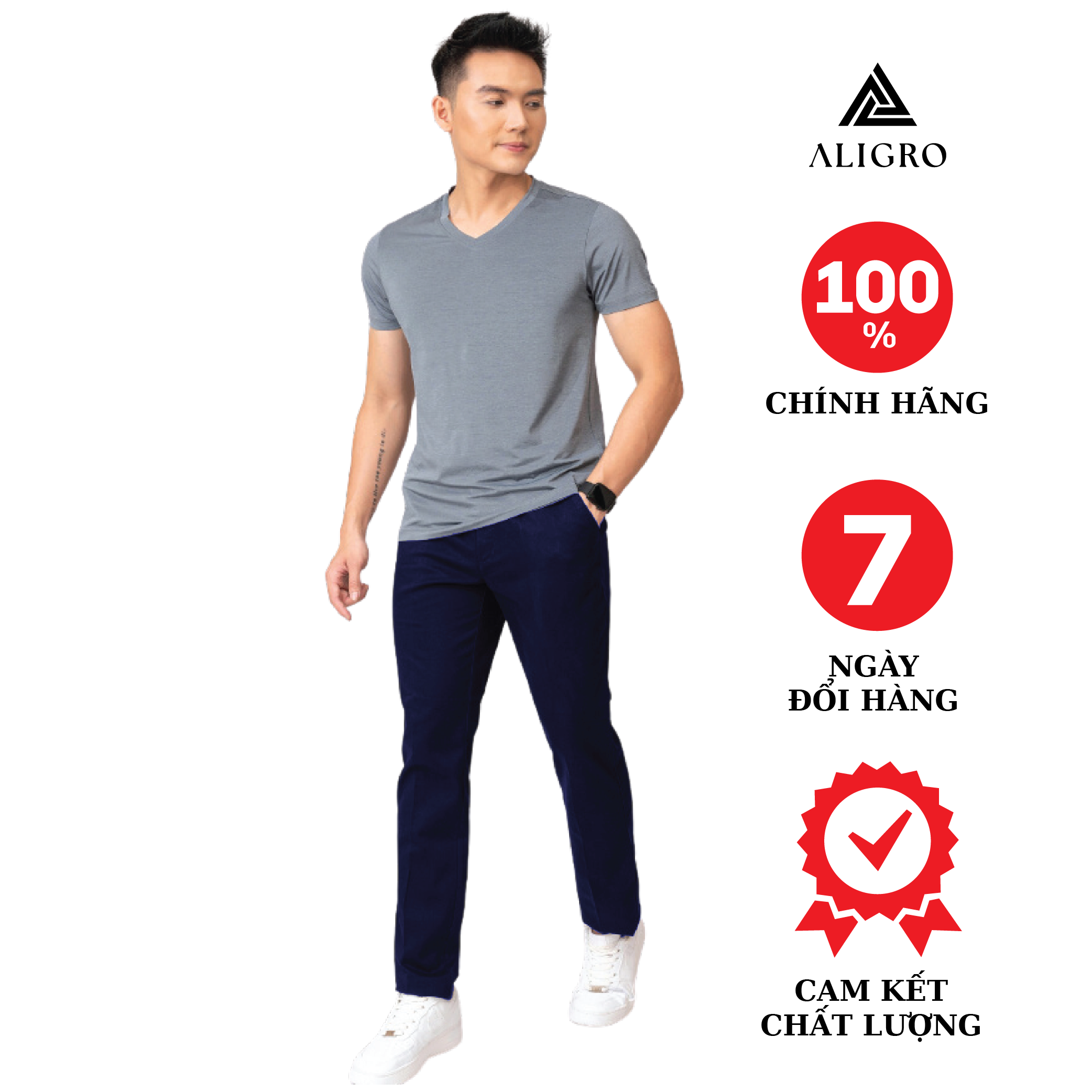 Quần kaki nam Aligro chất liệu mềm, mịn, co giãn màu navy ALGK056