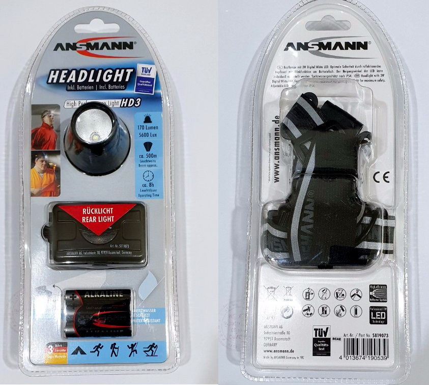 Đèn Pin Đeo Đầu LED Headlight HD3 của ANSMANN - Hàng Nhập Khẩu