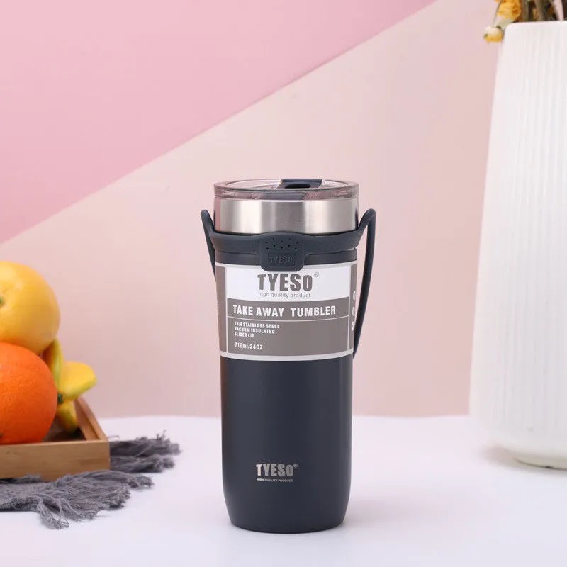 Ly giữ nhiệt Tyeso 710ML inox kèm quai đeo mẫu mới nhất  - Màu đen