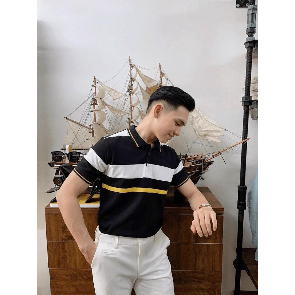 Áo thun nam xịn xò cổ trụ siêu đẹp - ĐEN,S