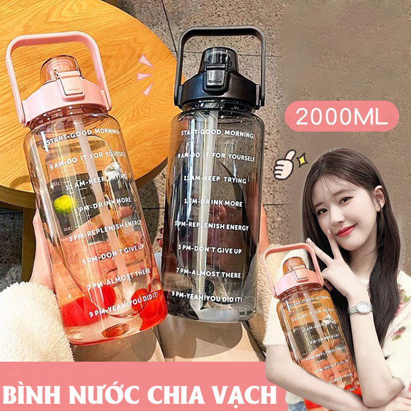 Bình Đựng Nước 2L Cute Có Vạch Báo Giờ Uống Nước,Chất Liệu Nhựa Cao Cấp
