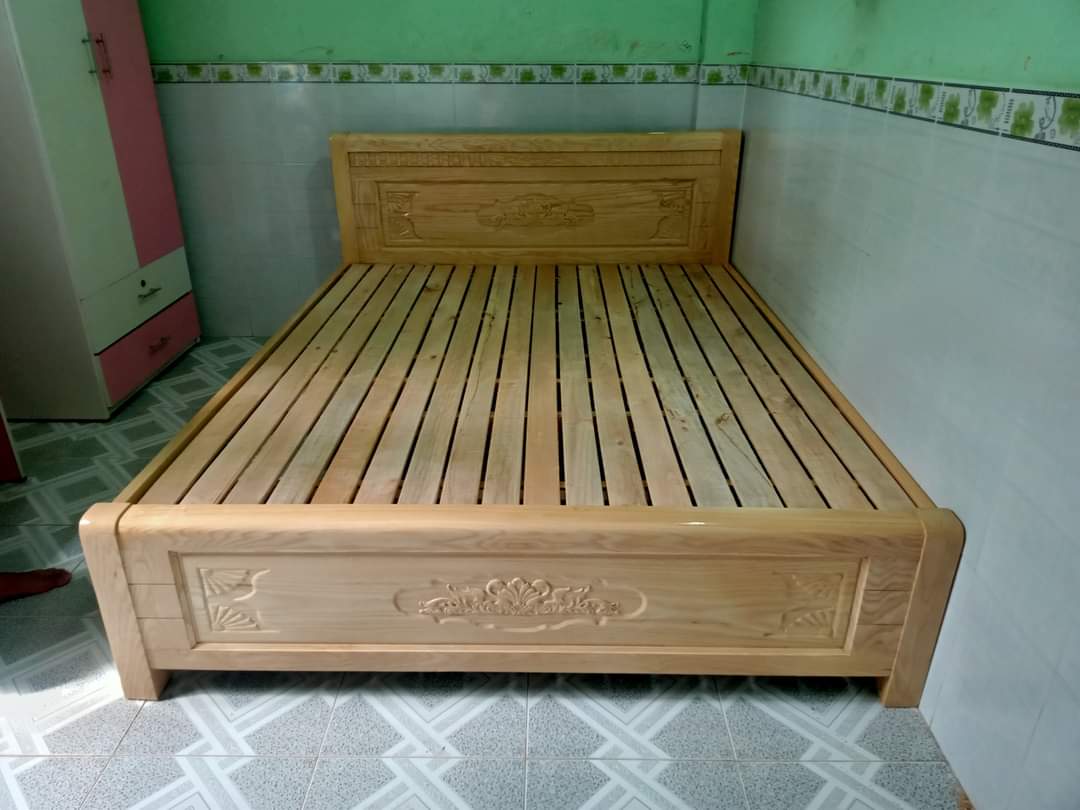 Giường ngủ gỗ sồi nga màu tự nhiên 1m2x 2m
