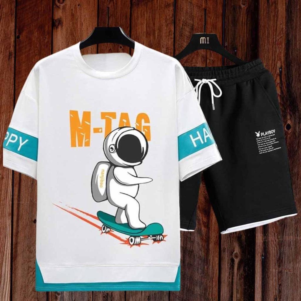 Đồ mặc nhà M-TAG phi hành gia mùa hè Dáng Thể Thao Chất Vải Thun Độ Co Giãn Nhẹ + Bộ Đồ Nam nữ Mang Phong Cách Hàn Quốc