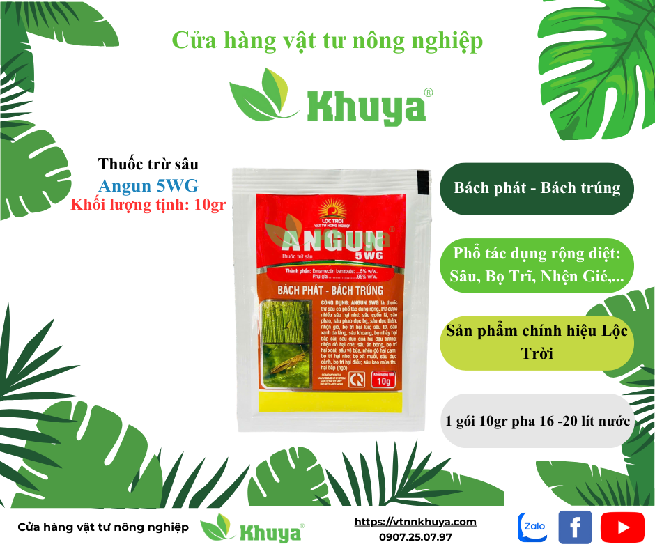 Thuốc trừ sâu Lộc Trời Angun 5WG 10gr Sâu - Nhện - Bọ trĩ