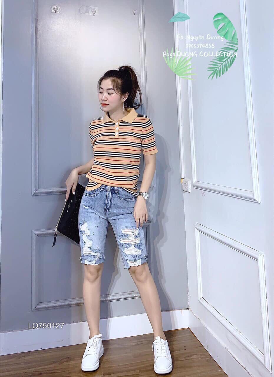 Áo thun kẻ có cổ