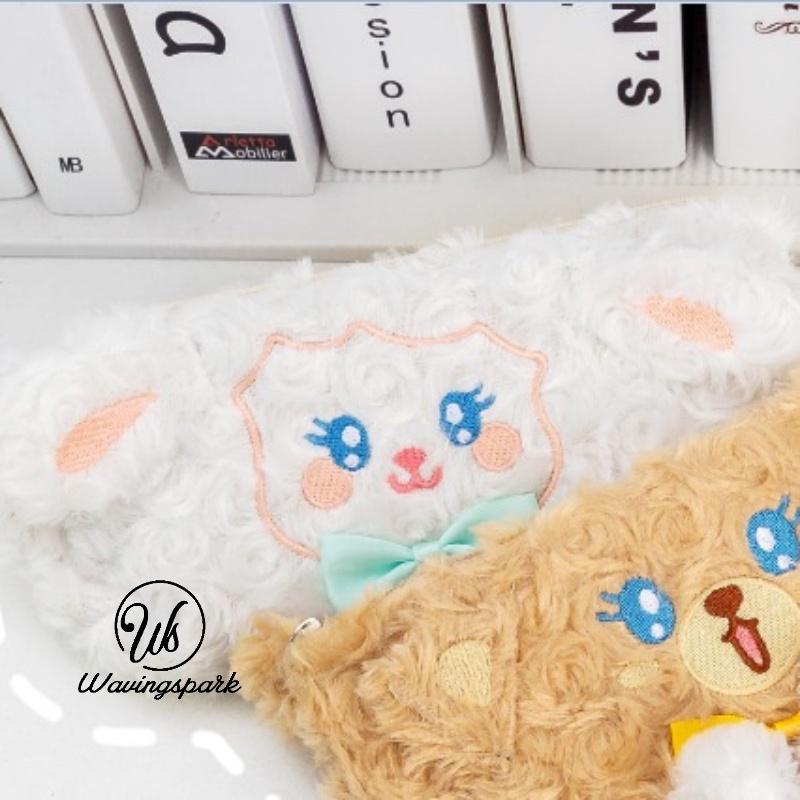 1 Túi Đựng Bút / Mỹ Phẩm Có Khóa Kéo Hình Chú Cừu Nhồi Bông Dễ Thương Cho Học Sinh