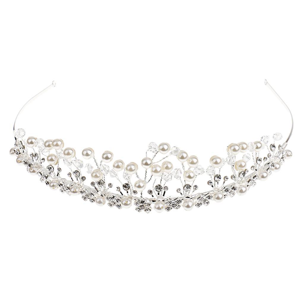 Bridal Bridesmaid Headband Pearl Rhinestone Crown Hair Band Wedding Tiara