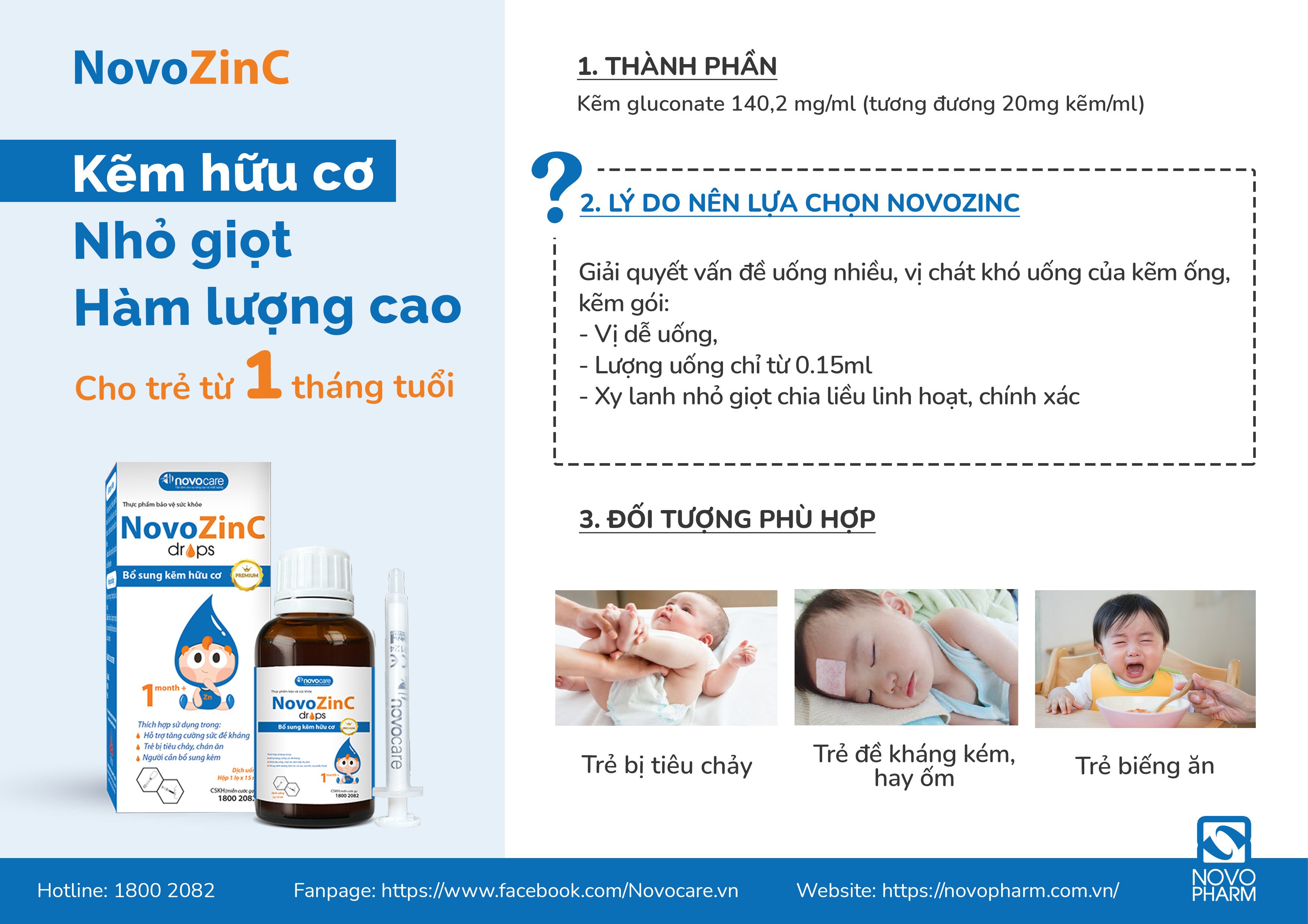 Kẽm Hữu Cơ Nhỏ Giọt Dành Cho Trẻ Từ 1 Tháng Tuổi - NOVOZINC 15ML