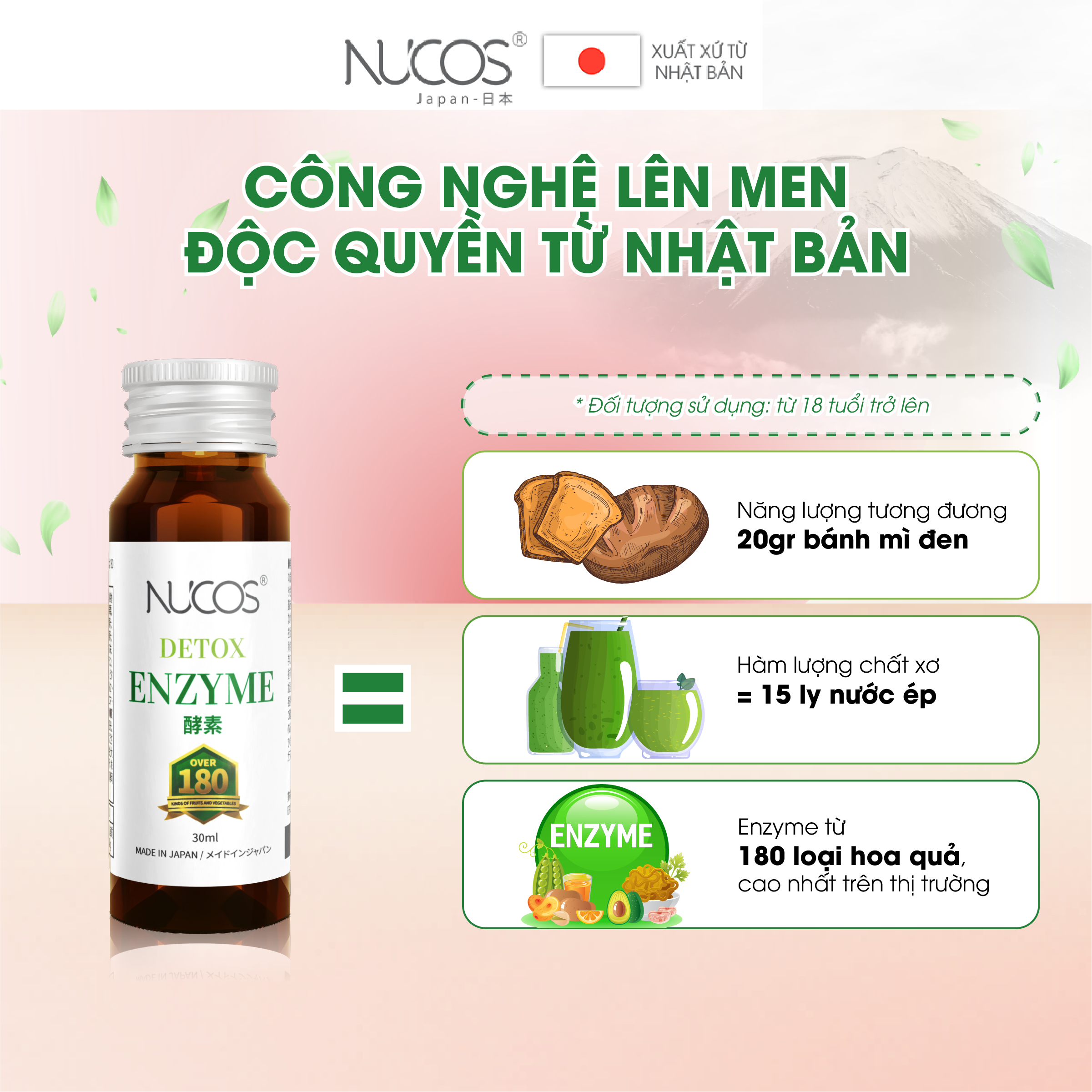 Nước uống thải độc Nucos Detox Enzyme 30ml x 10 chai