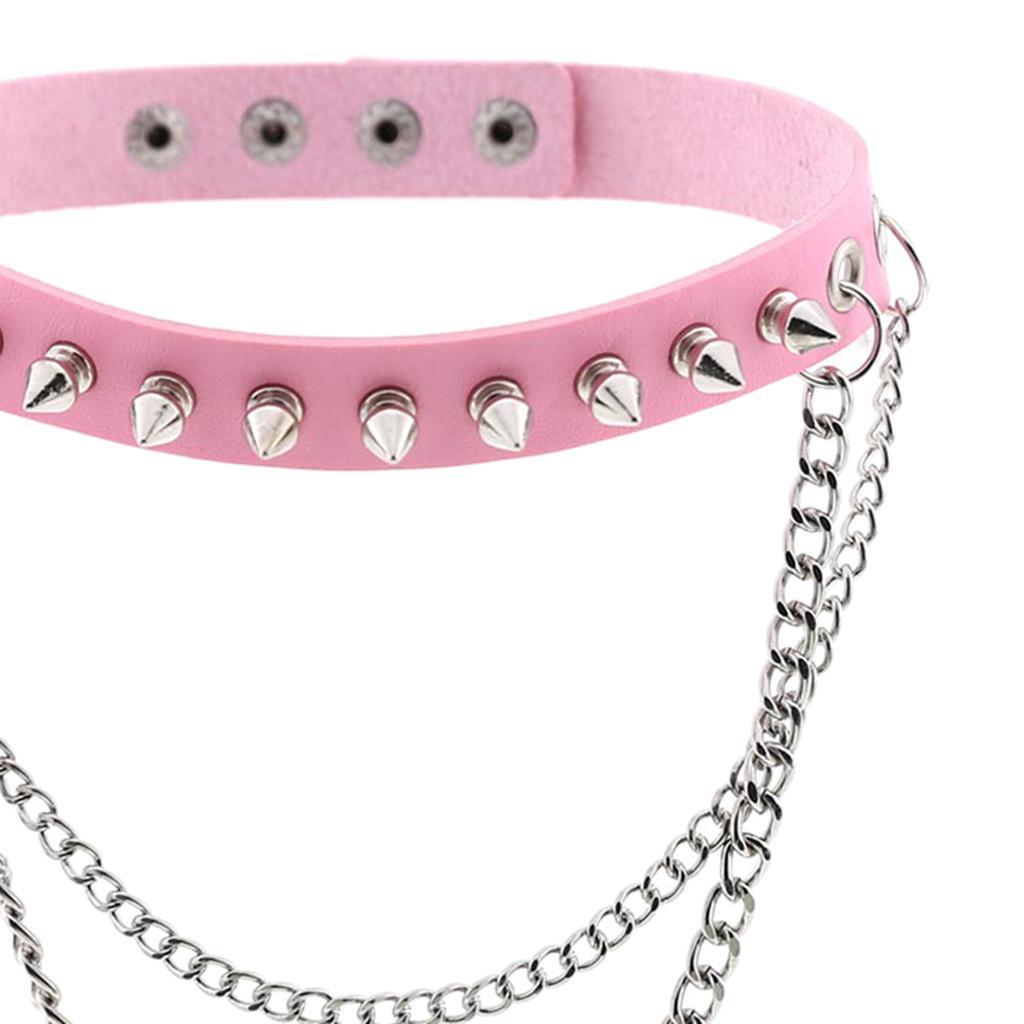 Womens Mens Punk Gothic Collar Choker PU Leather  Rivet Necklace Pink