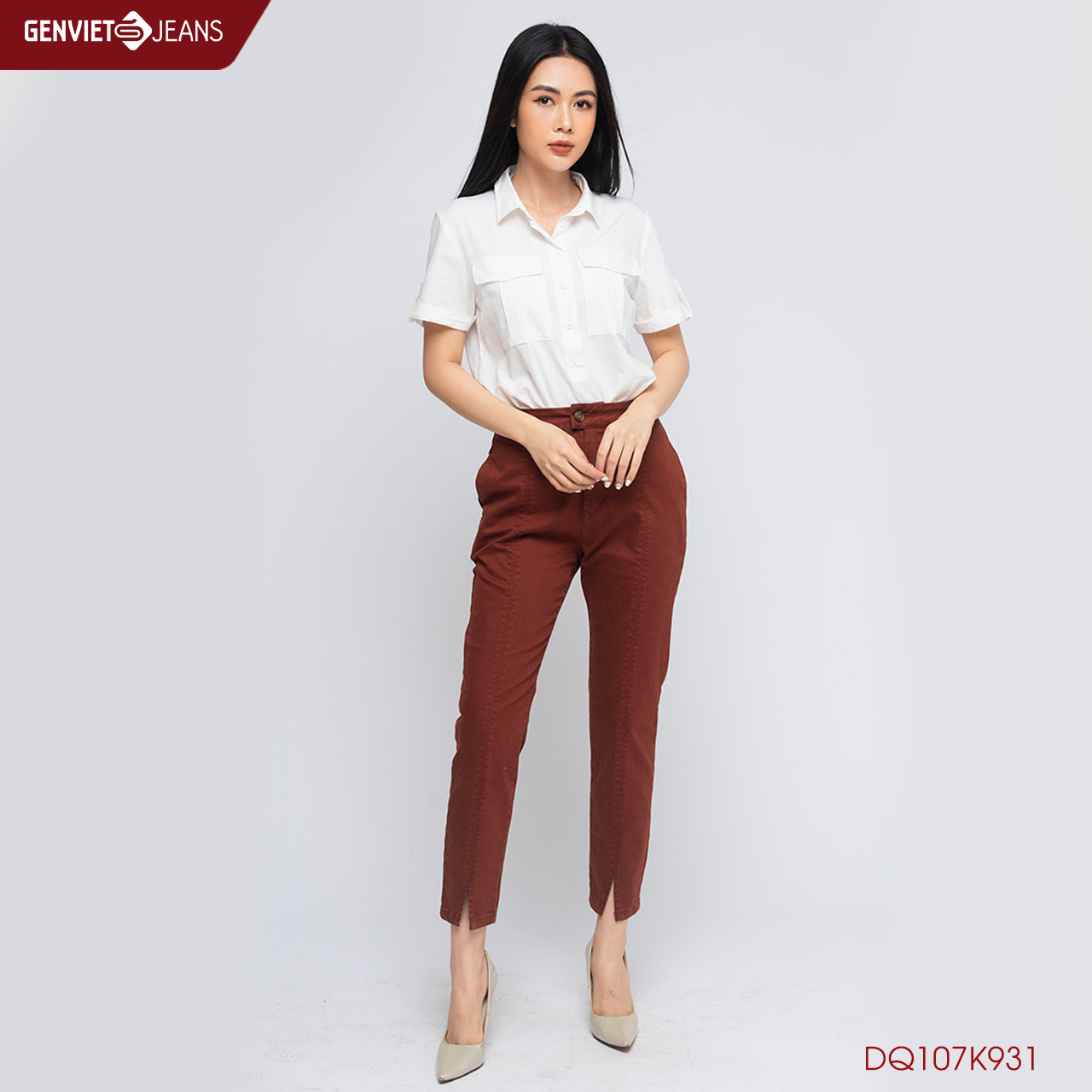 Quần Dài Kaki Nữ Xẻ Gấu DQ107K931 GENVIET