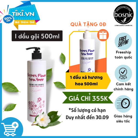 [Combo Dầu Gội Dầu Xả] Phục Hồi Hương Hoa BOSNIC 500ML-Secret Flower Tea Tree Perfume