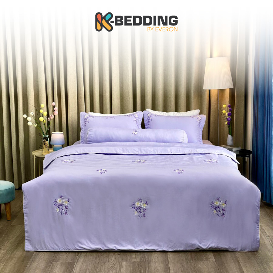 Bộ ga giường chần bông KBedding by Everon KMTS 104 Microtencel Tím (4 món)