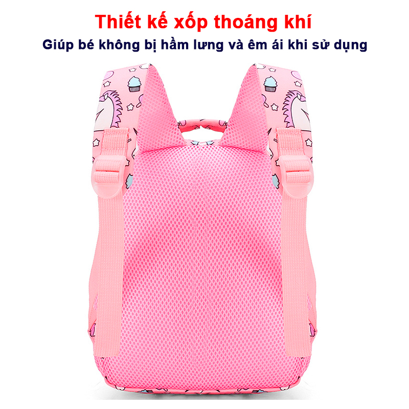 Balo mẫu giáo hình unicorn vải dù không thấm nước cho bé 3-5 tuổi – B017