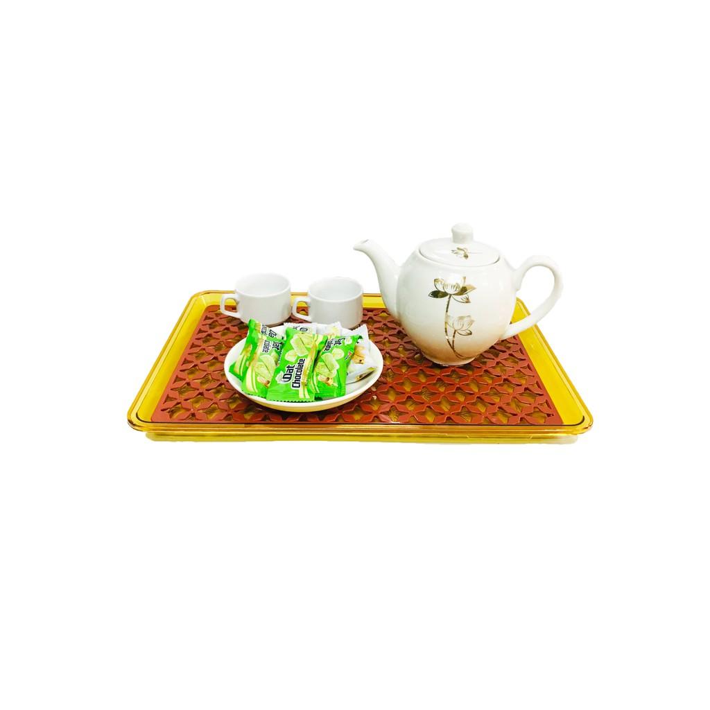 Khay nhựa chữ nhật có vỉ sang trọng đựng ly tách, đồ dùng gia vị