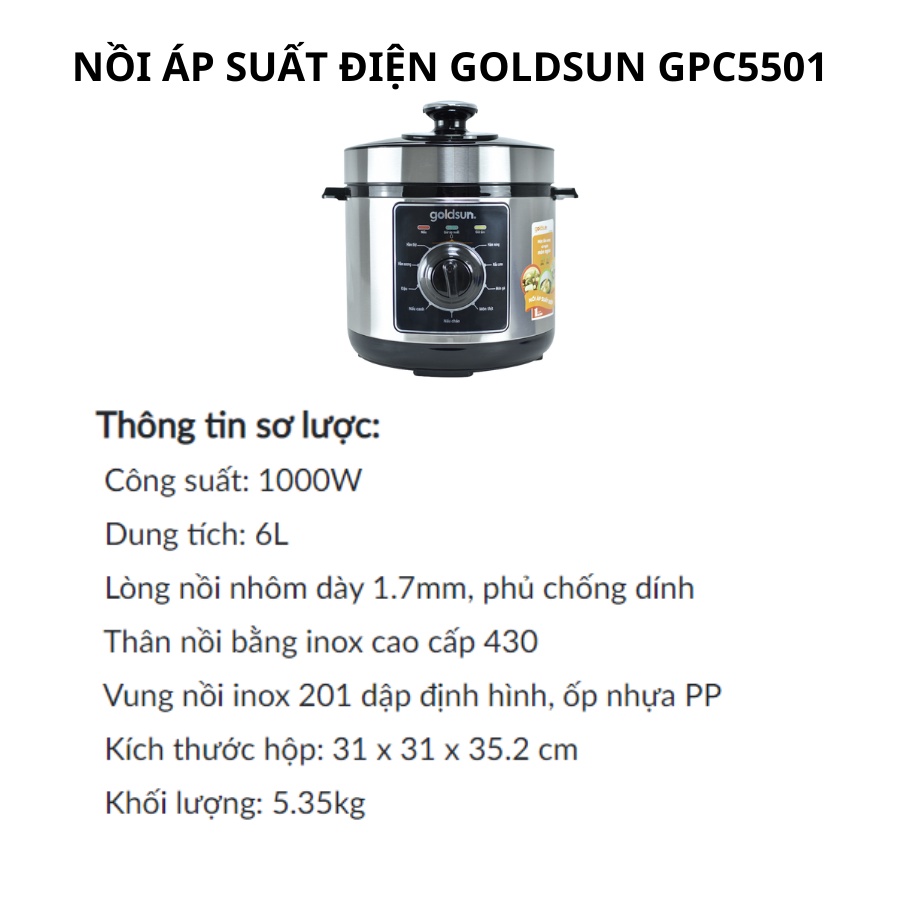 Nồi Áp Suất Điện Đa Năng Goldsun GPC5501 Dung Tích