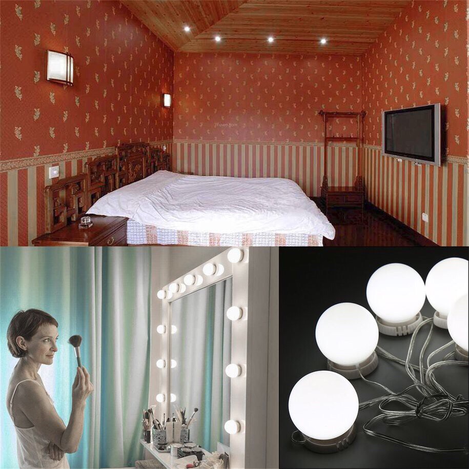 Bộ dây 10 bóng đèn led tròn màu gắn gương trang điểm sang trọng