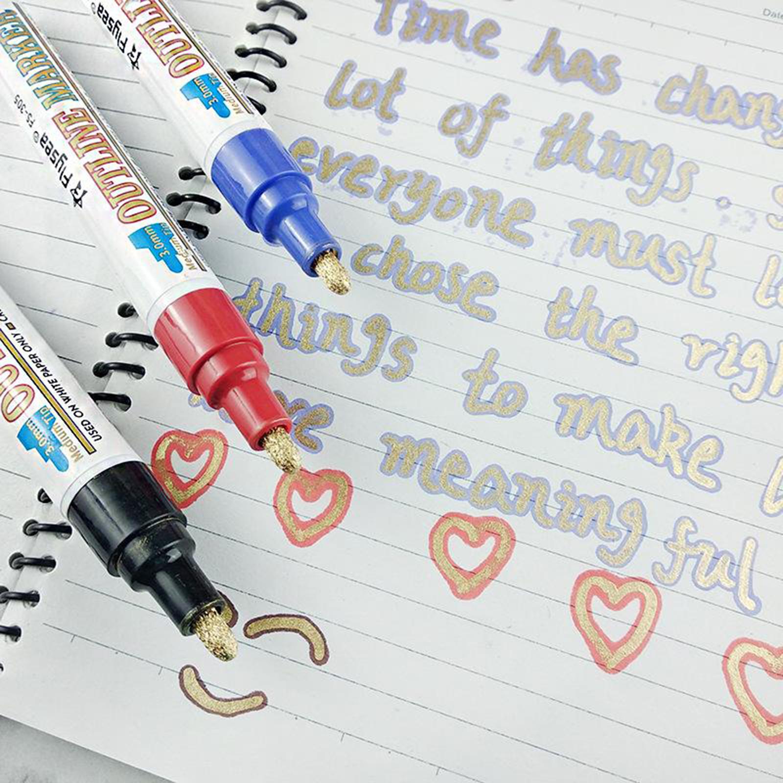 Double Line Outline Pens 12 Colors Self Outline Metallic Markers Double Line Pen for Giftcard Writting Drawing Journal DIY