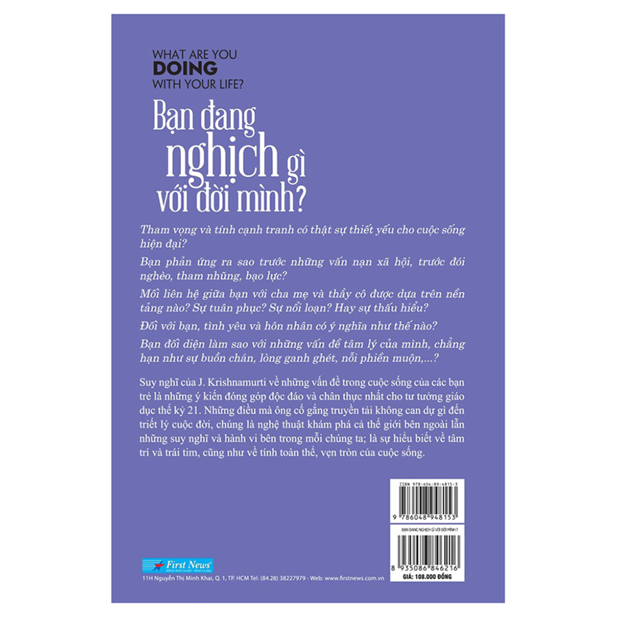 Hình ảnh Sách Bạn Đang Nghịch Gì Với Đời Mình? - J. Krishnamurti ( What Are You Doing With Your Life ? )