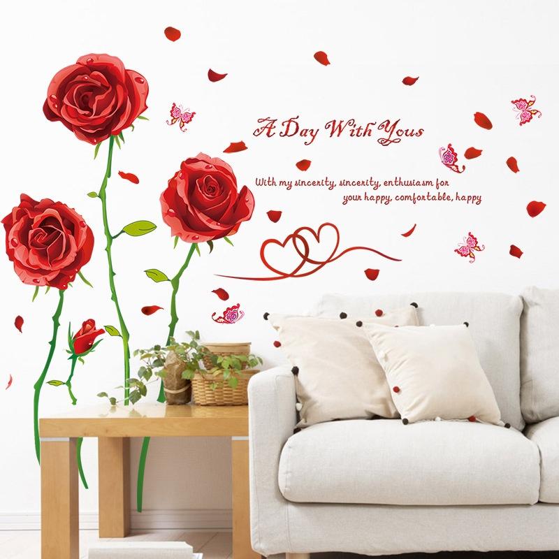 DECAL DÁN TƯỜNG BỤI HOA HỒNG ĐỎ 2