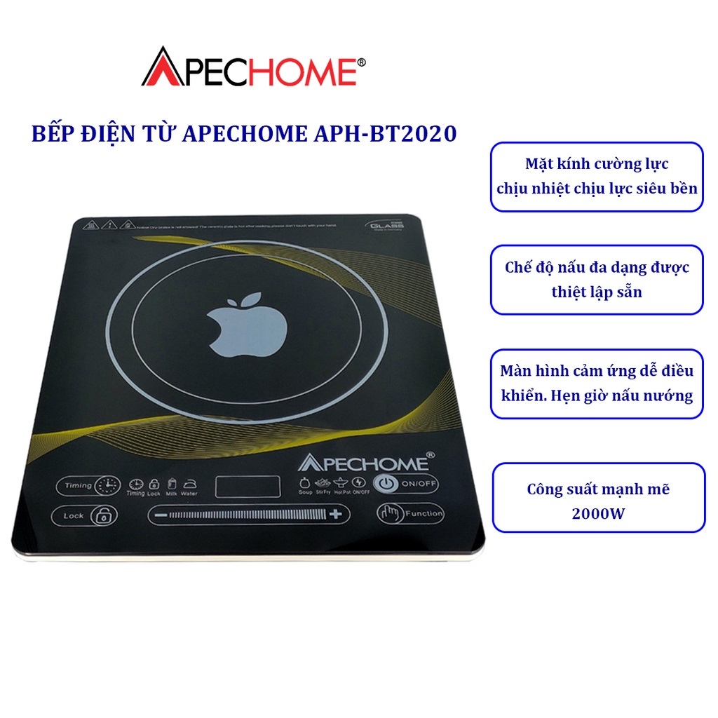 [Hàng Chính Hãng]Bếp Từ Cảm Ứng Cao Cấp Apechome APH-BT2020, Bếp Điện Từ Đơn Apechome Công Suất 2000W Kính Chịu Lực Siêu Bền