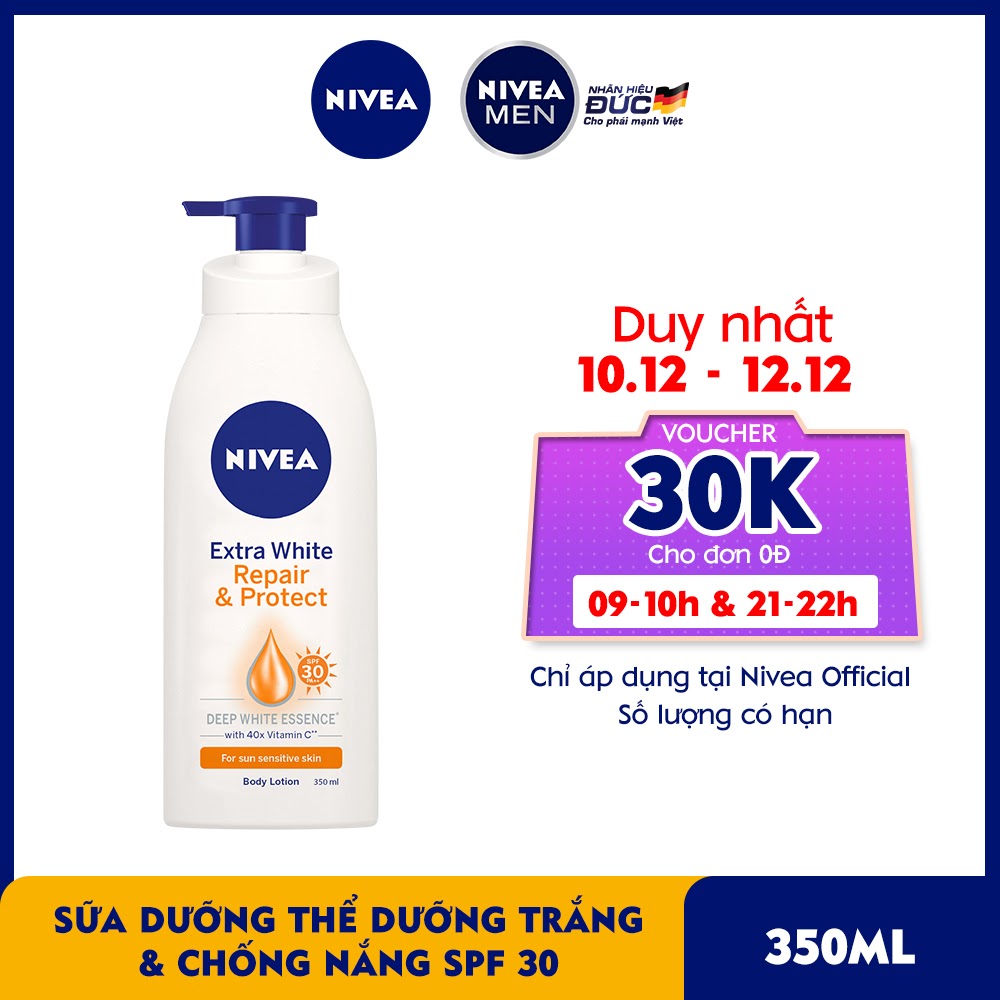 Sữa Dưỡng Thể Dưỡng Trắng NIVEA Giúp Phục Hồi &amp; Chống Nắng SPF 30 (350ml) - 88311