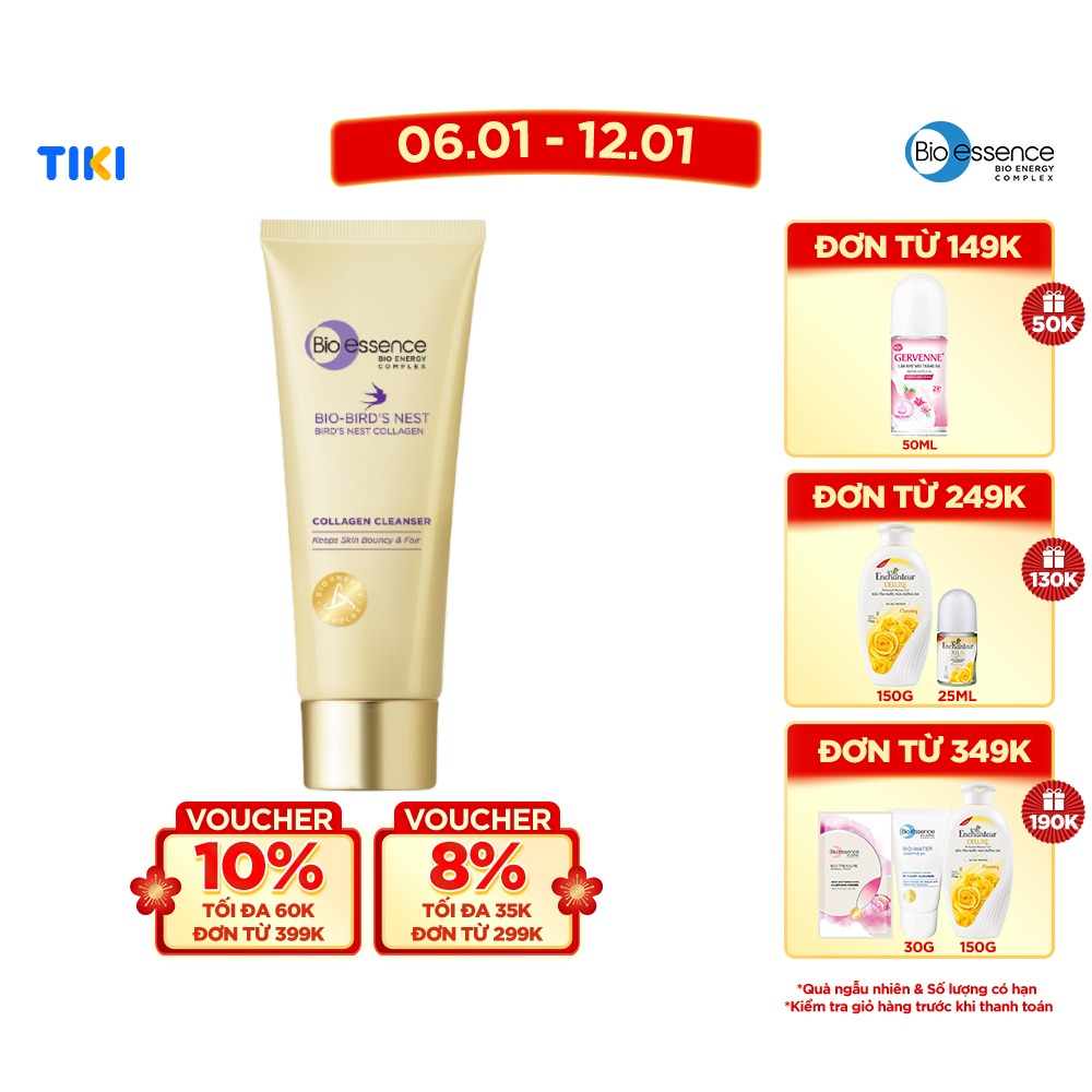 Sữa rửa mặt dưỡng da tươi sáng và căng mọng Bio-essence Bio-Bird's Nest Collagen Cleanser 100g