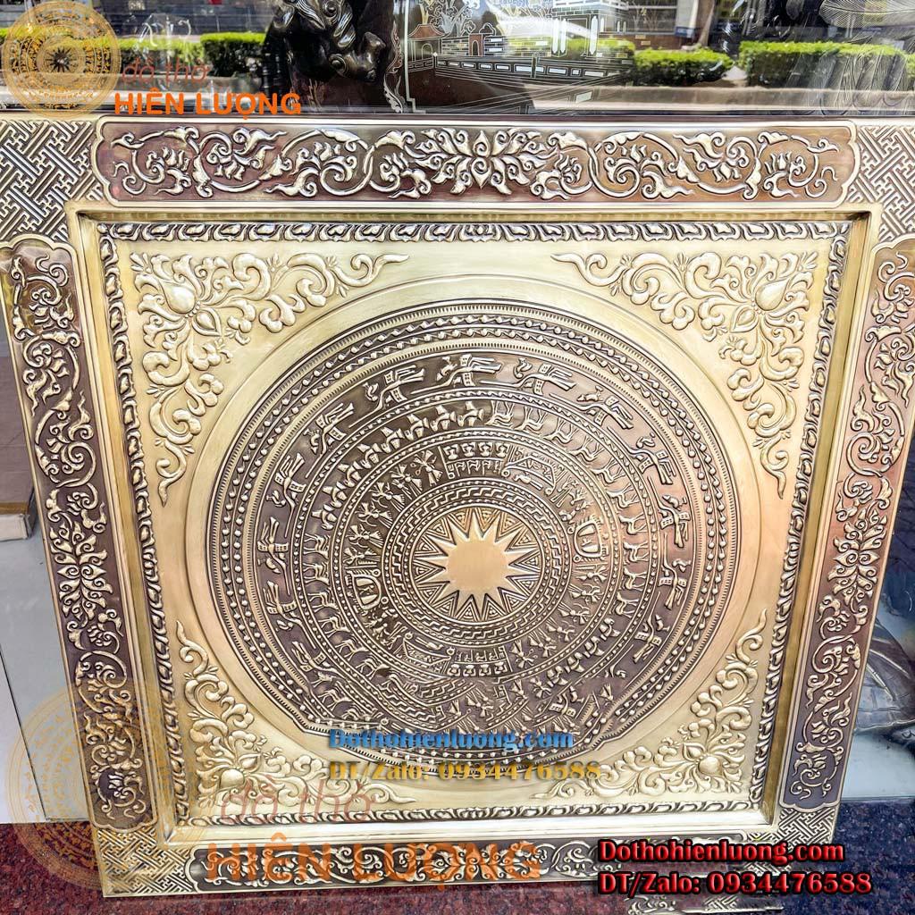 Tranh Mặt Trống Đồng Đông Sơn Bằng Đồng Liền Khối Màu Giả Cổ Kích Thước 70x70cm