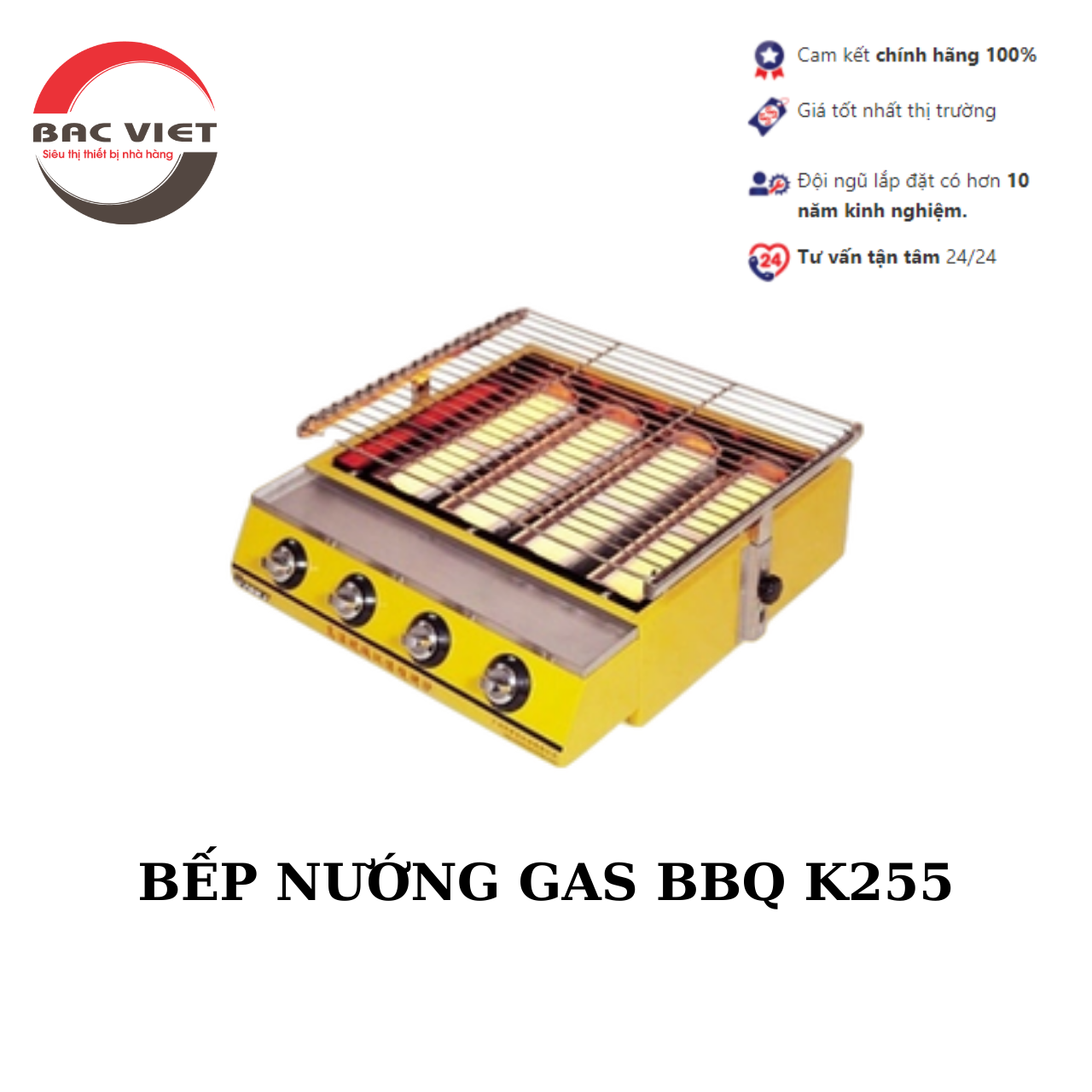 BẾP NƯỚNG BBQ K-255 KHÔNG KHÓI [4 HỌNG ĐỐT DÀI] SỬ DỤNG GAS NƯỚNG HÀU, NƯỚNG GÀ, NƯỚNG THỊT