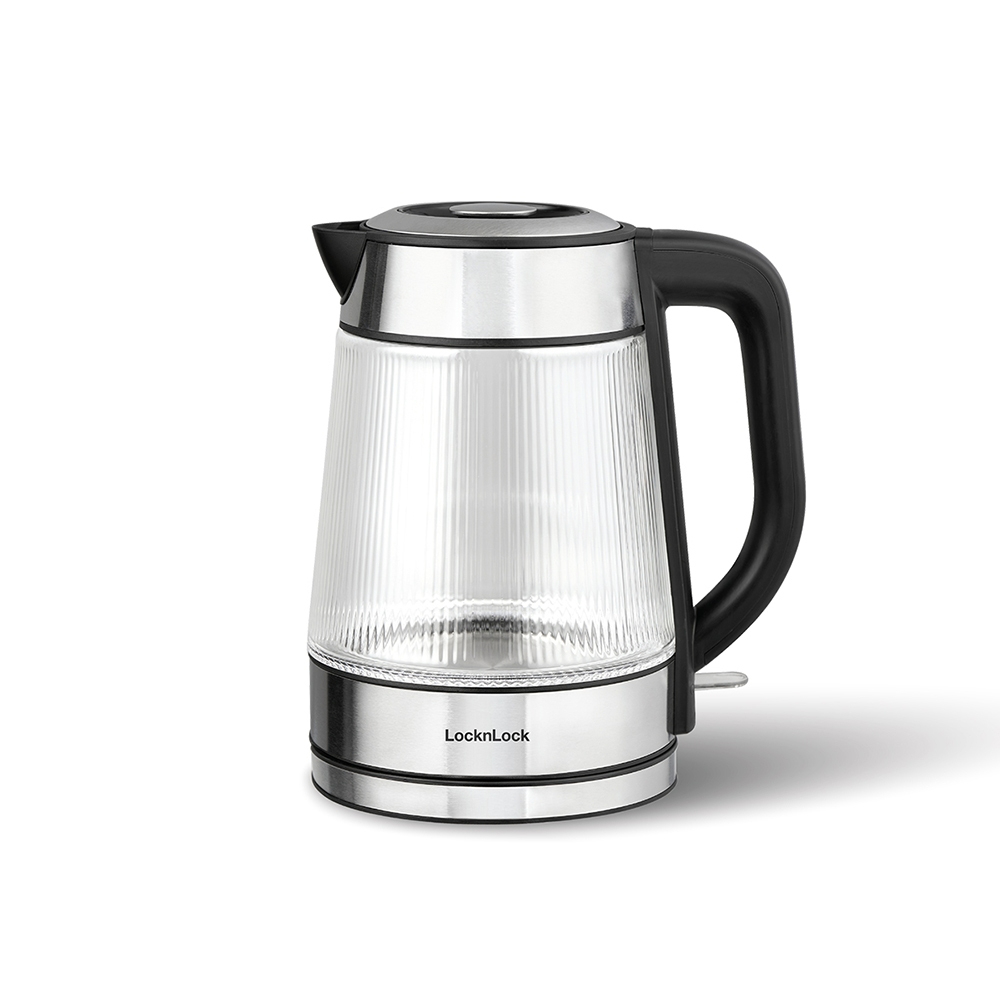 Ấm đun siêu tốc thủy tinh Locknlock Glass Electric Kettle 1.8L EJK256BLK, Hàng chính hãng, có đèn led, lưới lọc -JoyMall