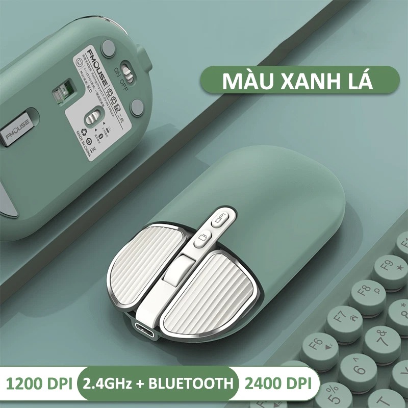 Chuột không dây FMOUSE M203 sạc pin siêu mỏng kết nối bluetooth và chip USB 2.4GHz dùng cho pc, laptop, tivi, điện thoại - HÀNG CHÍNH HÃNG