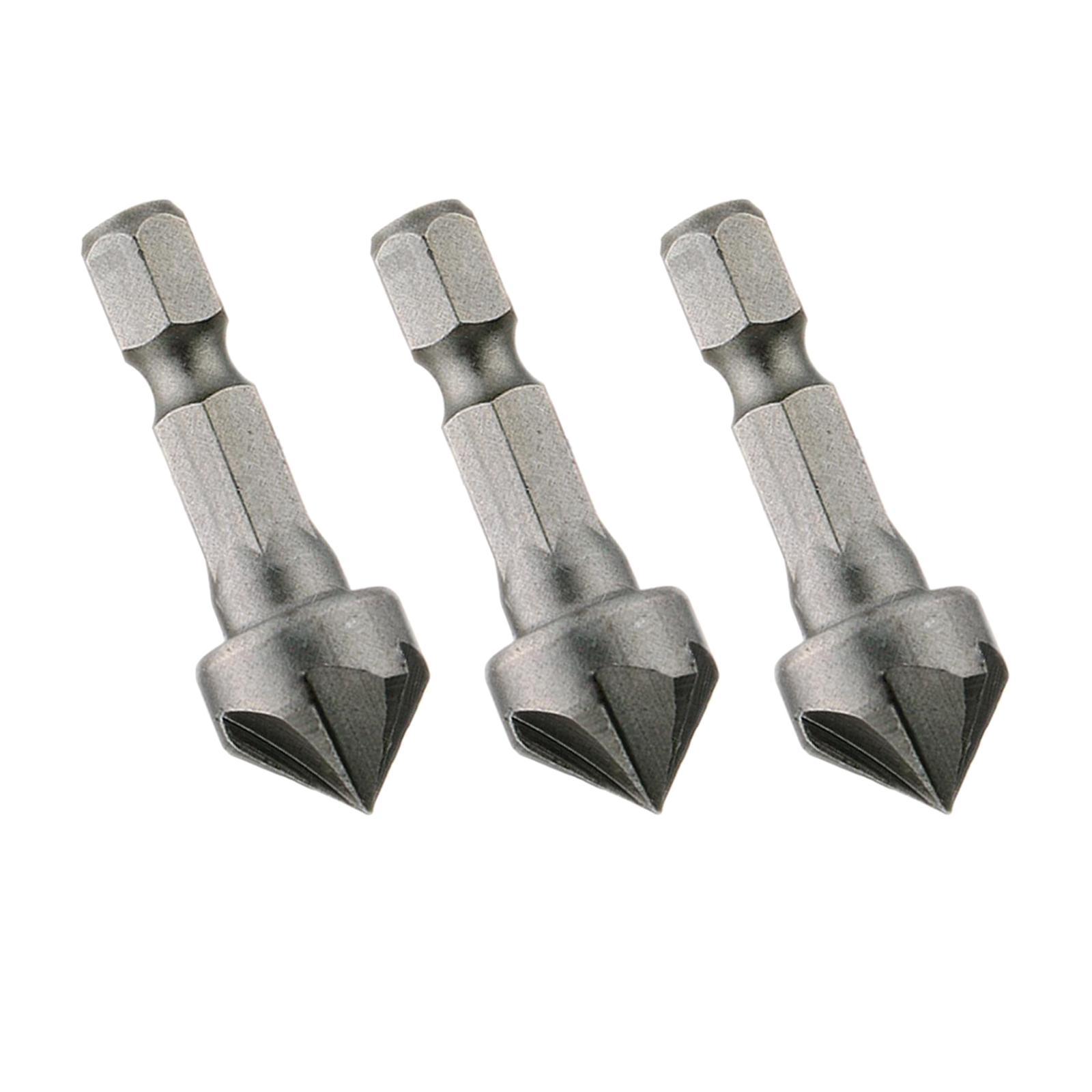 3x 5 Flute Countersink Drill Hexagonal Cutting Metal Tools for Woodworking