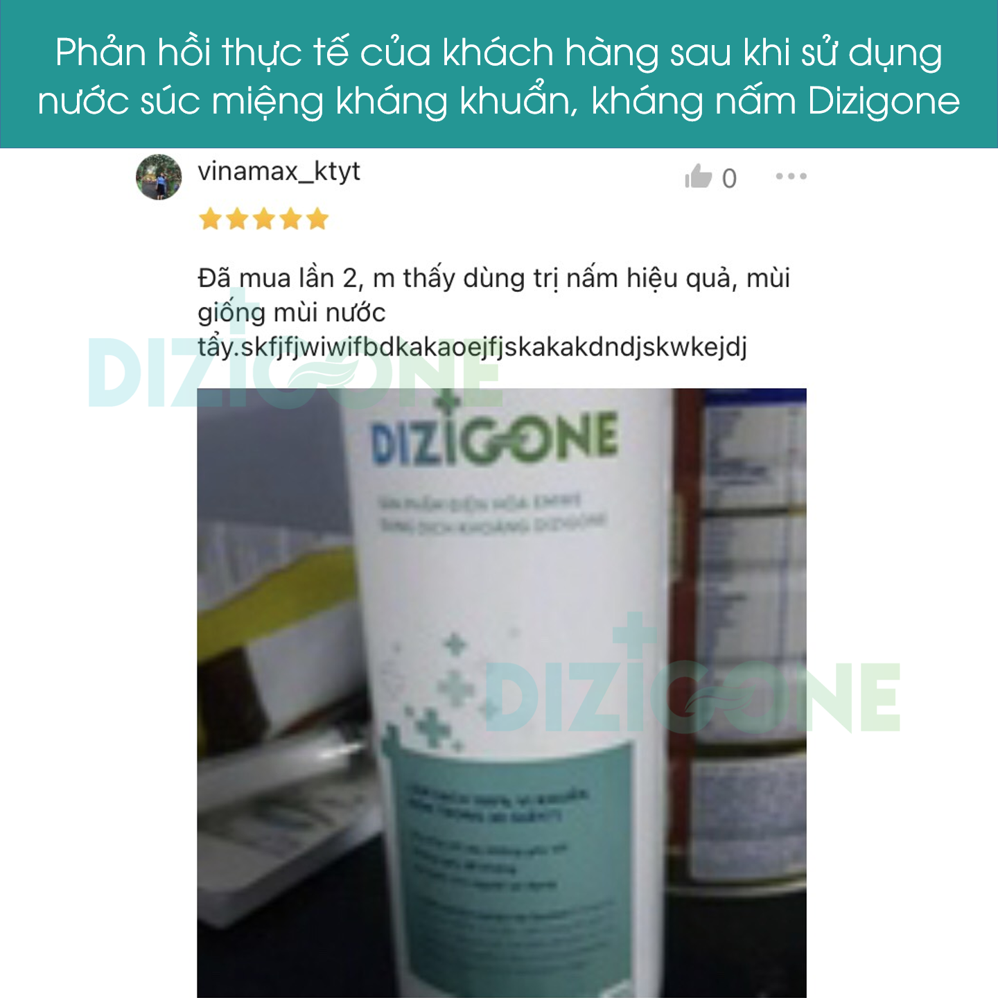 Nước súc miệng DIZIGONE xử lý nấm miệng, loét miệng, nhiệt miệng, hôi miệng dung tích 500ml